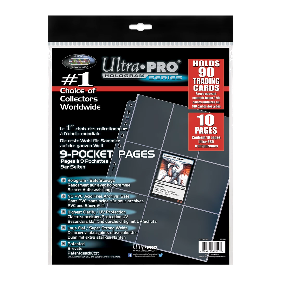 Ultra PRO Pages & Organization Platinum Series 9-Pocket 11-Hole Punch Pages (10ct) For Standard Size Cards